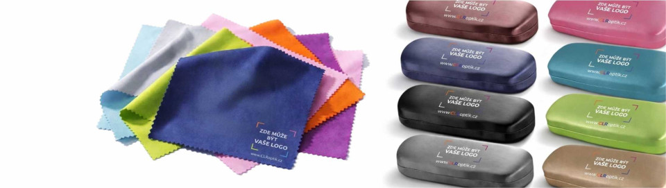 Pouzdra, spreje, mikrovlákna a tašky s potiskem