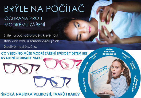 Plakát k propagaci brýlí na počítač s filtrem proti modrému záření